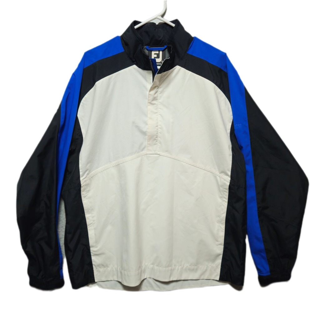 FootJoy DryJoys Windbreaker Mens Large White Blue Colorblock Golf Pullover Logo